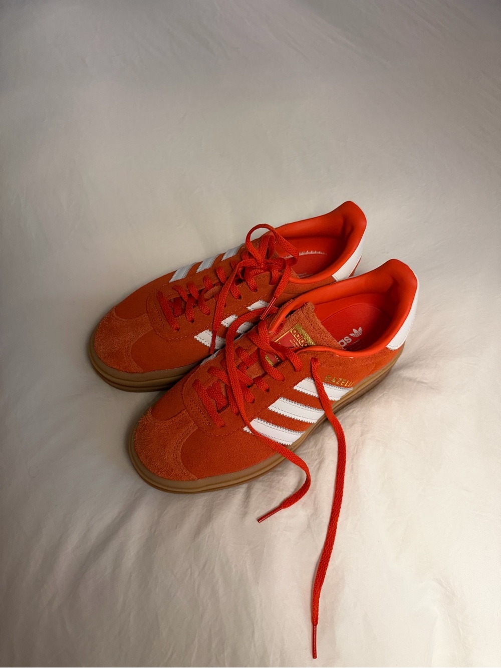 adidas Orange Suede Low-Top Sneakers with White Stripes